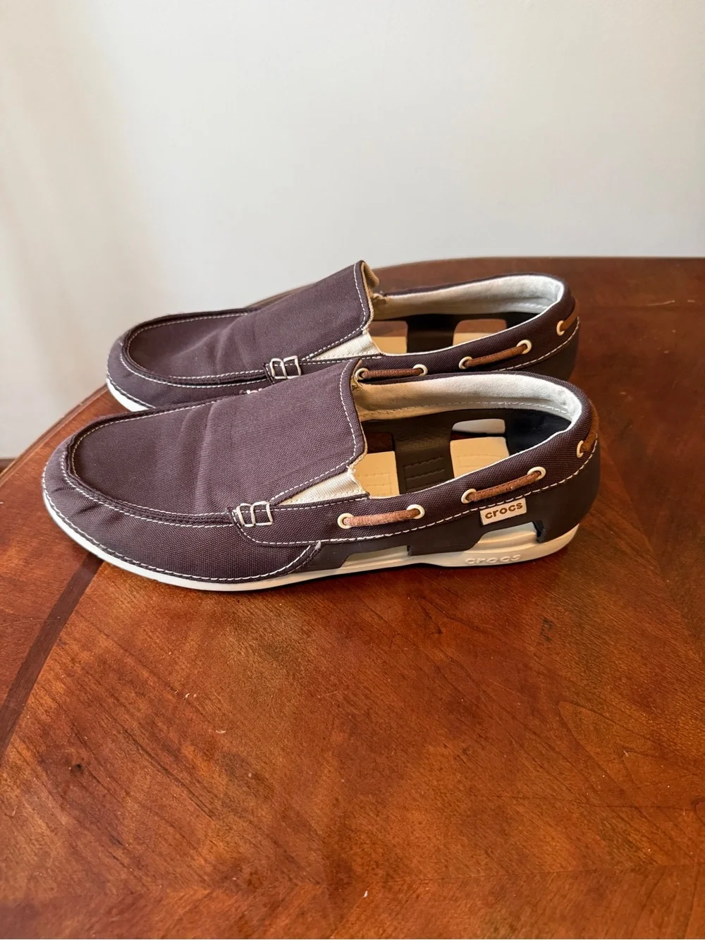 Crocs Beach Line Boat Shoes Brown Canvas Rubber Slip On Men’s Size 12
